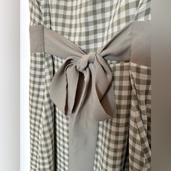 Mac & Jac Green Gingham Cottagecore Dress Ribbon Tie Waist Lined Sundress Sz Med - Picture 7 of 13